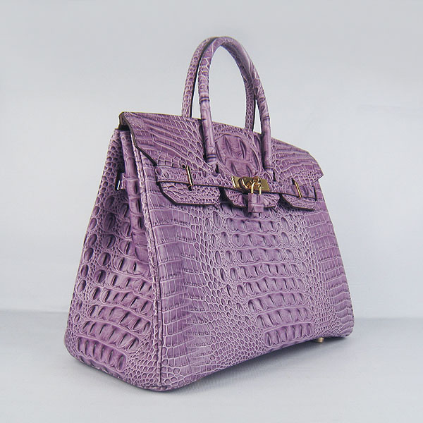 High Quality Fake Hermes Birkin 35CM Crocodile Head Veins Leather Bag Purple 6089 - Click Image to Close